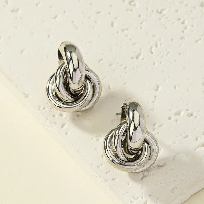 Gold SIlver Color Knot Hoop Earring for Women Fashion Shiny Plating Trendy Twist Stud Earring Stud Cute Daily Wear Jewelry