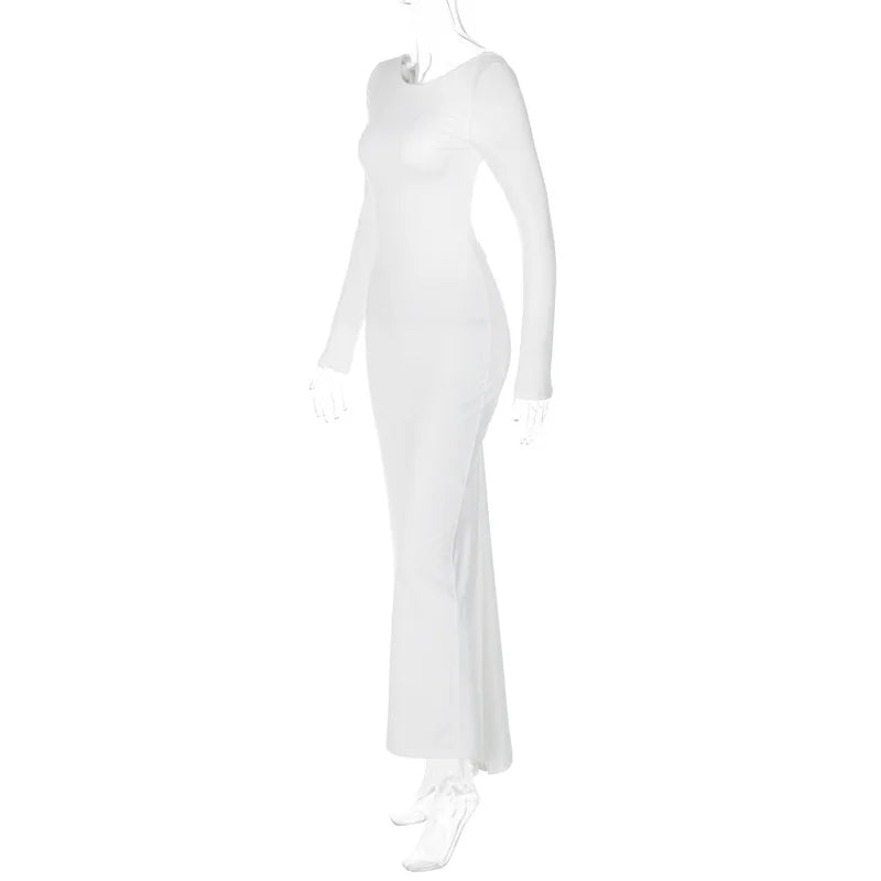 Ladies Autumn Elegant Evening Party Dress Women Long Sleeve Backless Ruched Fashion Long Dresses Woman Clothes Birthday Clubwear
