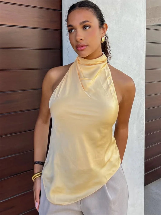 Tossy Summer Satin Fashion Vest Top For Women V-Neck Solid Sleeveless Cropped Top Camisole Elegant Commute Female Tank Top 2025
