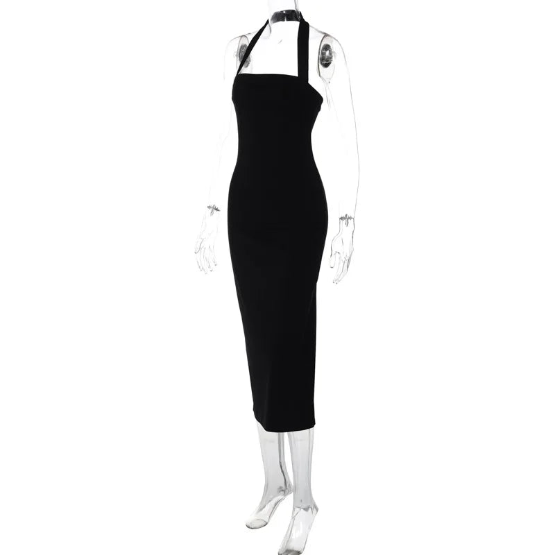 Ladies Summer Elegant New Midi Dress Women Sleeveless Backless Halter Long Dresses Evening Party Club Streetwear Woman Clothes