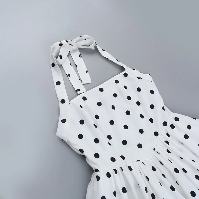 Ladies Summer Evening Party Dress Women Sleeveless Backless Polka Dots Print Fashion Halter Mini Dresses Club Streetwear Clothes