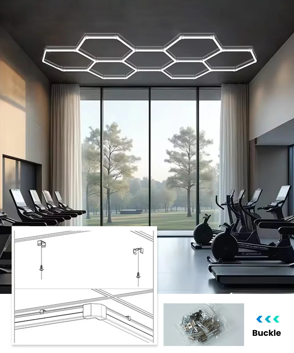 Customizable Shape DIY Hexagon Garage Honeycomb Car Body Lighting Lamp LED Tube PC AC85-265V Accessories Barbershop Workshop