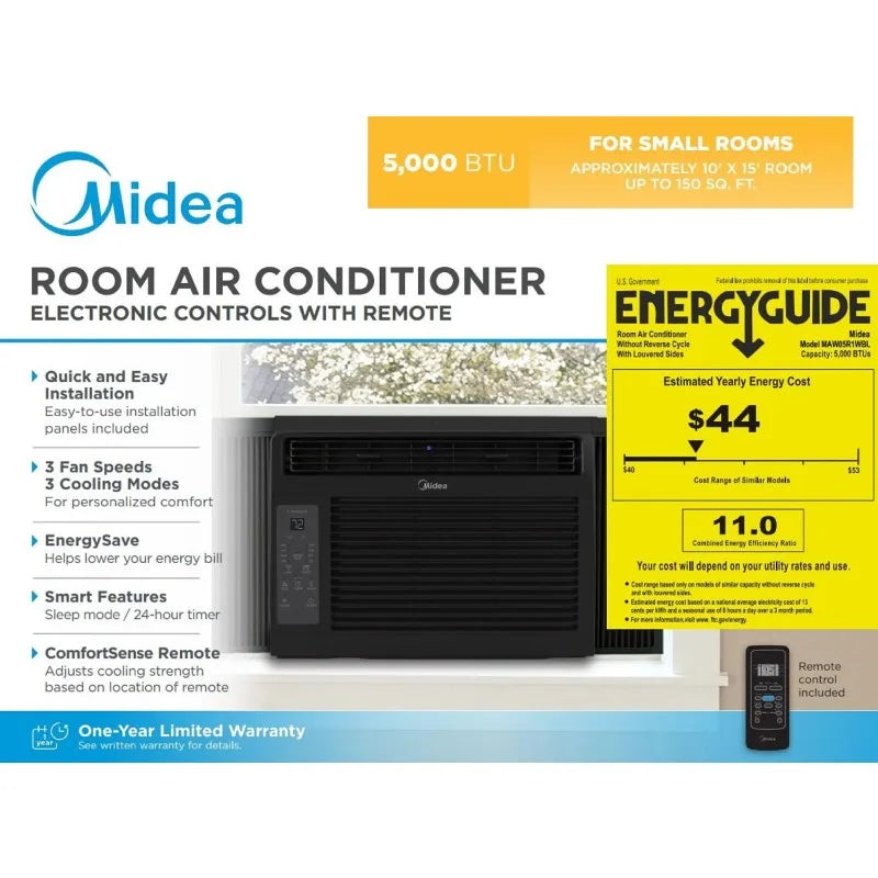 Midea 5,000 BTU Window Air Conditioner, 150 Sq. Ft., White, New