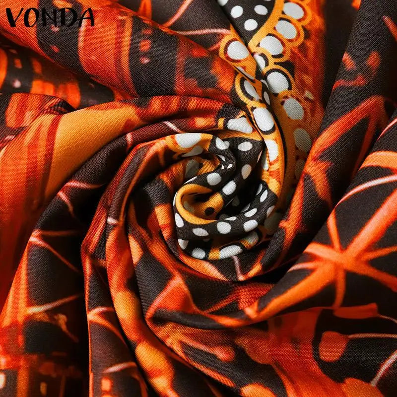 Plus Size 5XL VONDA Bohemian Summer Women Long Dress Printed Sundress Fashion Puff Sleeve V Neek Loose Casual Vestidos Robe