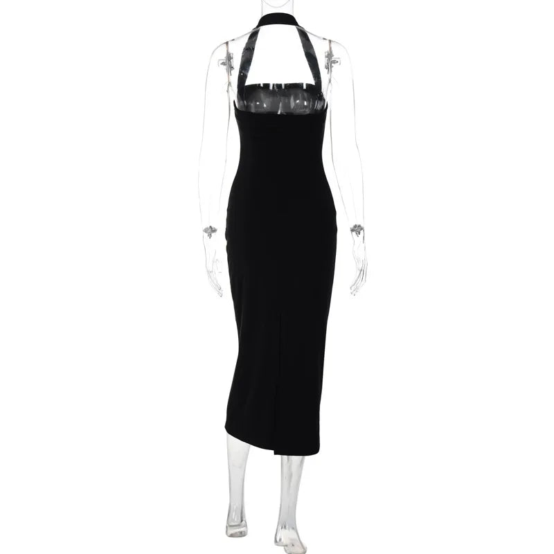 Ladies Summer Elegant New Midi Dress Women Sleeveless Backless Halter Long Dresses Evening Party Club Streetwear Woman Clothes