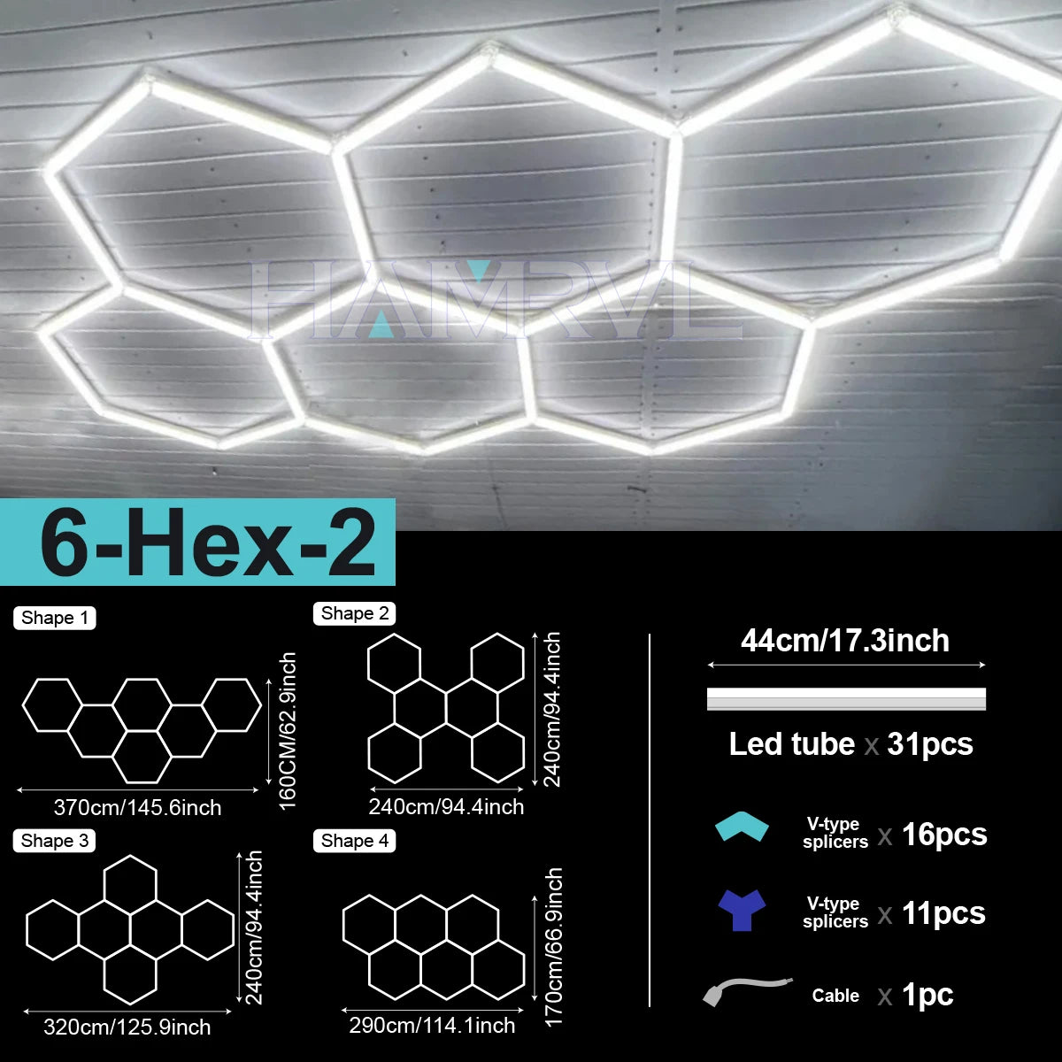 LED Hexagon Connector Cable DIY for Honeycomb Lamp AC110V-240V Barbershop Esports Workshop Garage 4S Car surface Lighting
