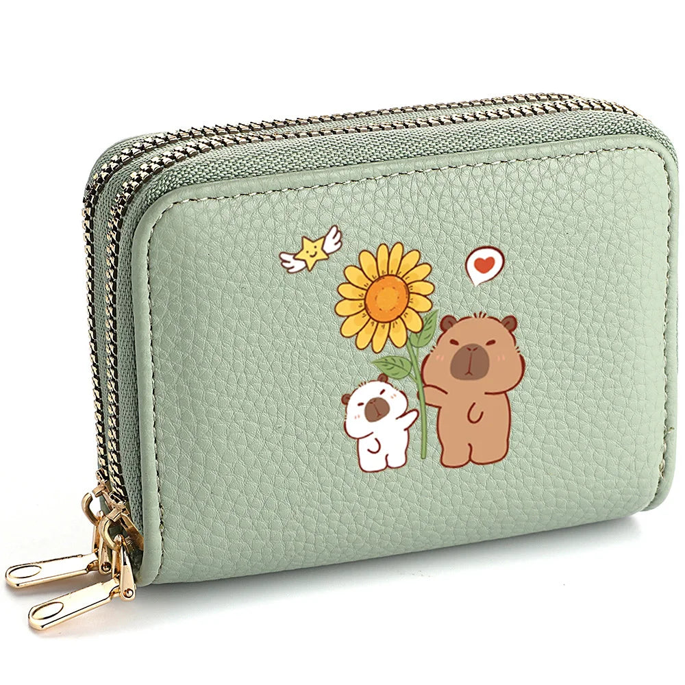 PU Leather Zipper Credit Card Holder, Cartoon Print Fashionable And Compact Women's Coin Purse, Suitable For Women's Daily Use