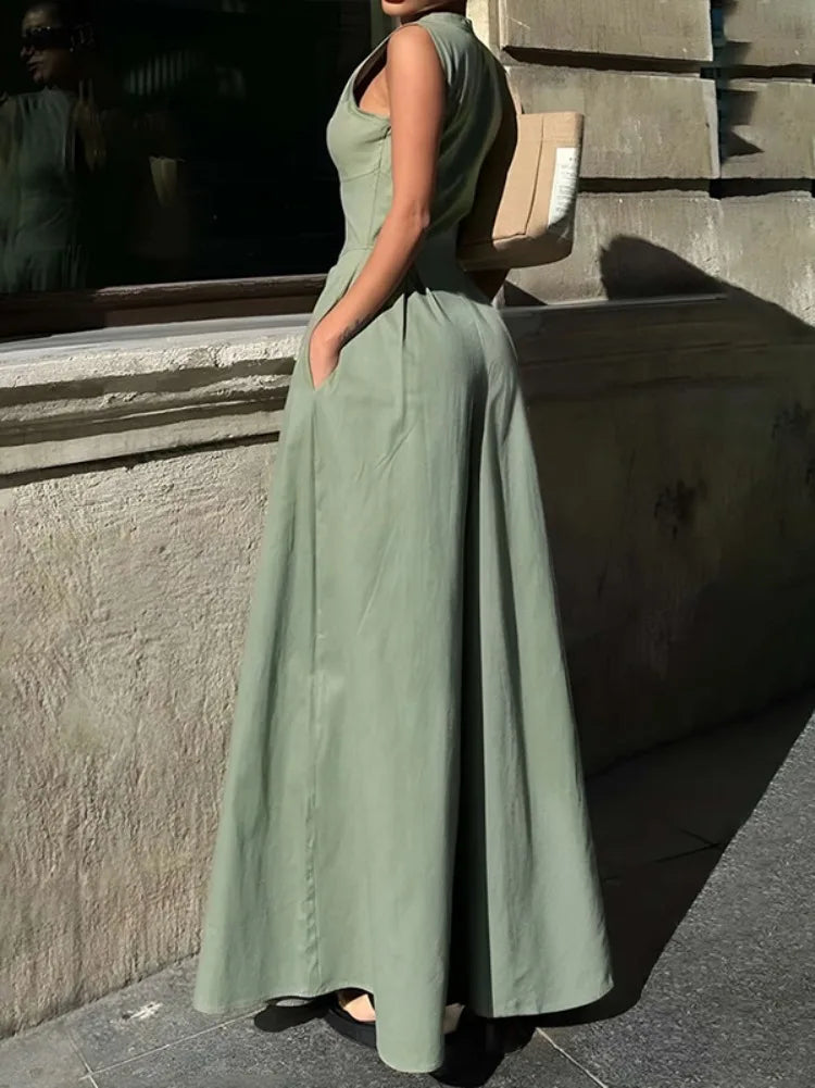 Yeezzi Women's High Waisted Loose Pockets Solid Color Zipper V-Neck Jumpsuits 2025 New Summer Sleeveless Urban Fashion Rompers