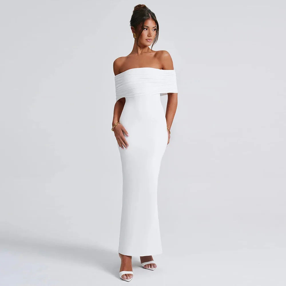 Ladies Summer Off Shoulder Fashion Evening Party Dresses For Women Strapless Backless Ruched Maxi Dress Birthday Clubwear Outfit