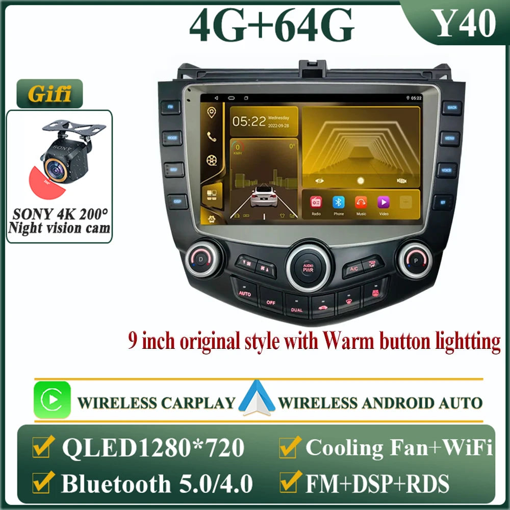 Android 14 Head Unit For Honda Accord 7 2003-2007 Multimedia Player GPS Navigation Stereo Head Unit No 2din DVD QLED Screen 5G