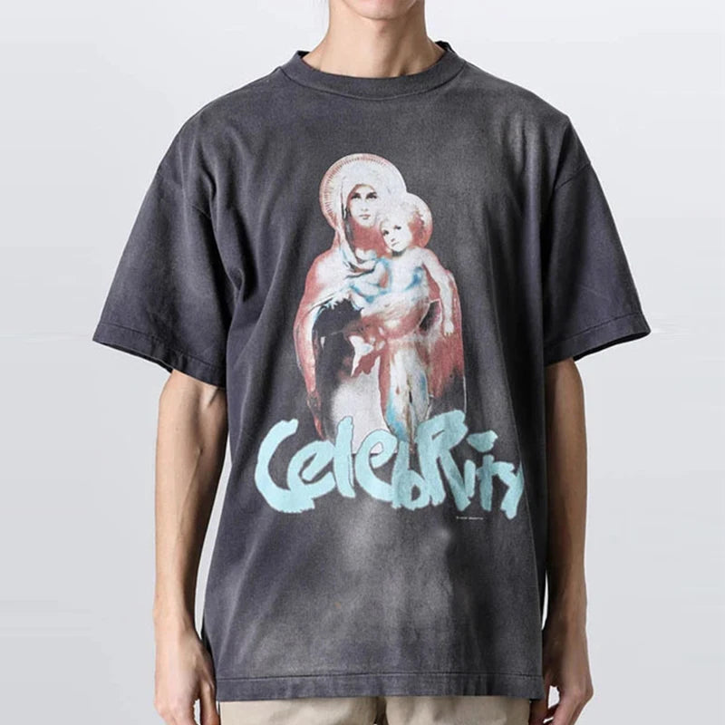 Pay Money To My Pain Saint T-Shirt Men Women Best Quality Oversized 100% Cotton Tee Tops Vintage Washed Black Graphics T Shirt
