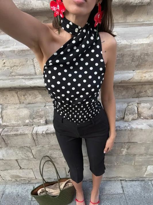 Tossy Tee Bow Lace-Up Backless Tank Top For Women Contrast Off-Shoulder Summer 2025 New Fashion Top Vest Ladies Bandage Tanks