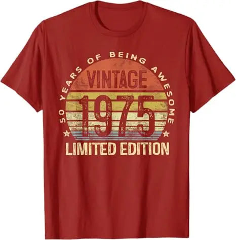 Vintage 1975 Limited Edition 50-Year-Old Gifts 50th Birthday T-Shirt Women Men Fashion Awesome Saying Tee Mama Dad B-day Present