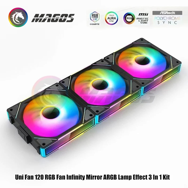 Infinity Mirror Uni Fan 3 in 1 Kit, ARGB Light Effect Forword Reverse Blade, PC Gamer Cabinet Water Cooling Silent Mute Radiator