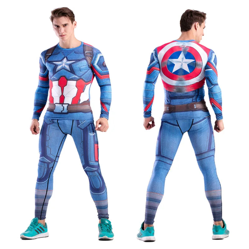 Rashguard Super T-Shirt Men's Long Sleeve Compression Tight Fitness Gym Sports Digital Printing Running Tracksuit Hero Jerseys