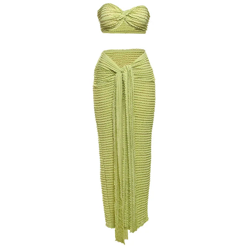 Ladies Autumn 2 Pieces Vacation Streetwear Skirt Set Women Sleeveless Backless Tube Crop Top Maxi Dress Clubwear Fall Outfits