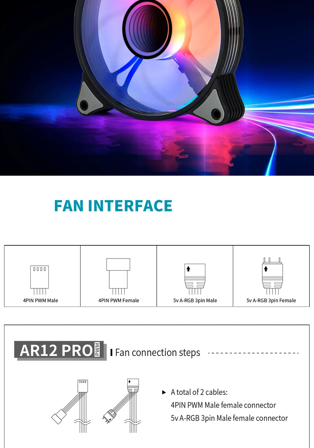 Aigo AR12PRO Computer Case Fan Ventoinha PC magnetic light bar 120mm RGB Fan 4pin PWM CPU Cooling Fan 3p5v Argb 12cm Ventilador