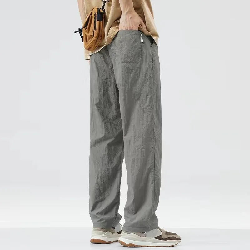 Summer Thin Casual Long Pants Ice Silk Qui Dry Men's Loose Straight Leg Trendy Brand Wide Leg Sports Pants