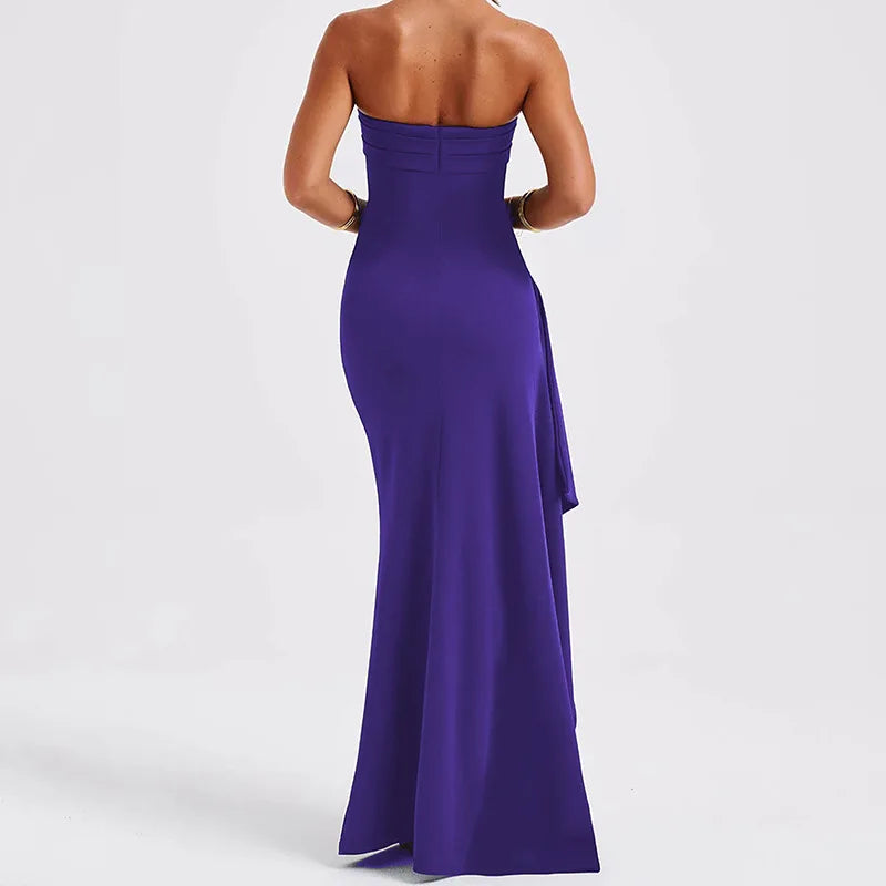 Ladies Summer Ruffle Side Slit Fashion Evening Party Dress Women Sleeveless Backless Tube Maxi Dresses Club Streetwear Outfits