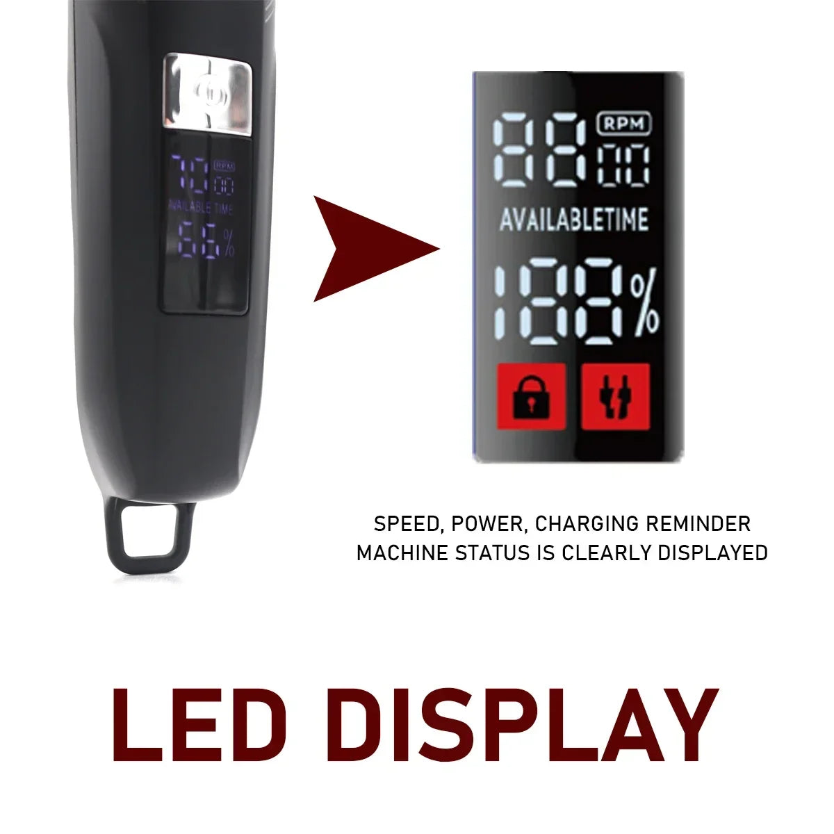 KEMEI Km-1550 Professional Hair Clipper for Men LED Display Low Noise Cordless USB Interface Hair Cutting Machine Hair Trimmer
