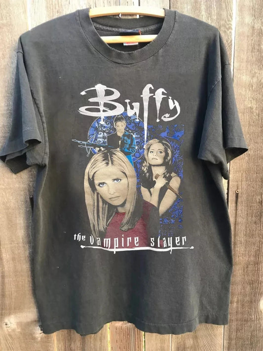 Buffy Vampire Slayer 90s Graphic Unisex T-Shirt Charcoal Summer New Men's and Women's Vintage Cotton Top
