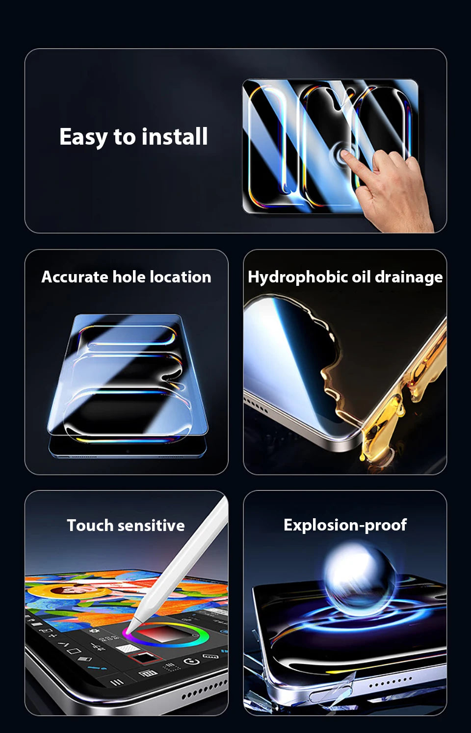 2Pcs Tempered Glass Screen Protector For Ipad Pro 13 12.9 M4 Air 11 M3 M2 5 4 Mini 6 7 9 9th 10 10th Generation A16 Accessories