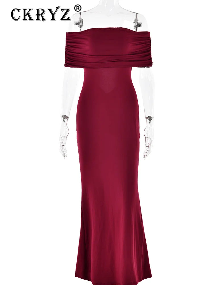 Ladies Summer Off Shoulder Fashion Evening Party Dresses For Women Strapless Backless Ruched Maxi Dress Birthday Clubwear Outfit