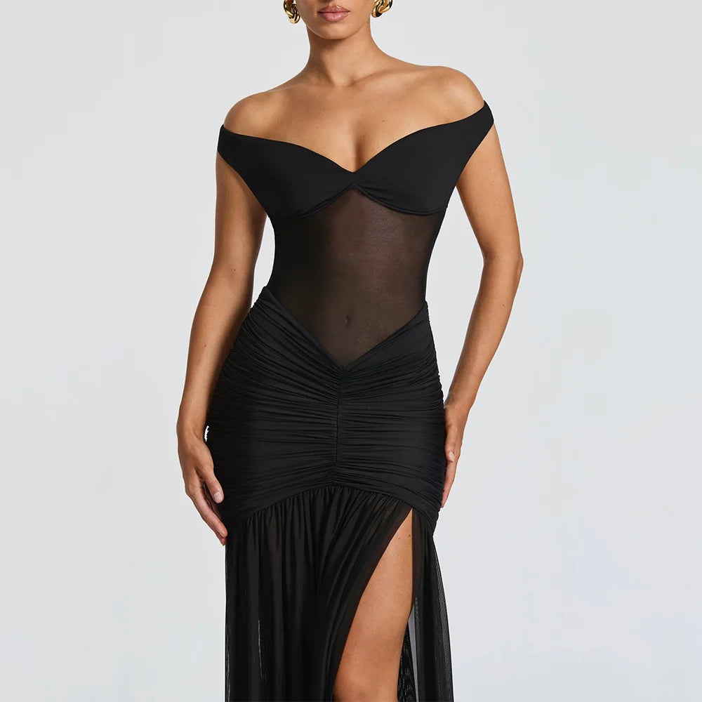Ladies Summer Elegant Evening Party Dress Women Sleeveless Backless Side Slit Mesh Long Dresses Woman Clothes Birthday Clubwear