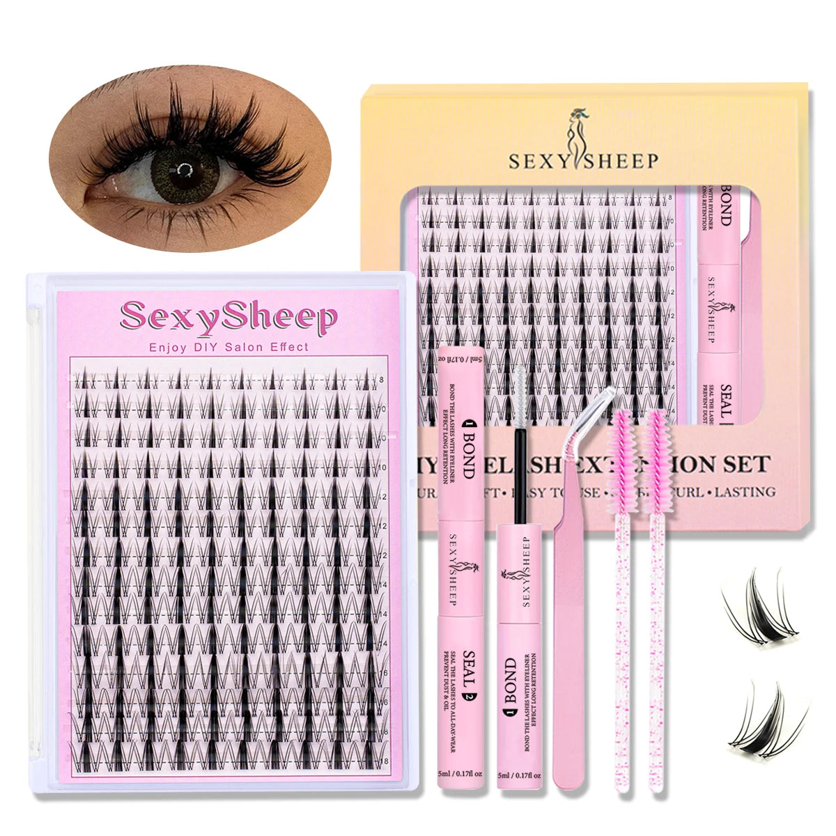 DIY eyelash extension set natural eyelash group set D curl single false eyelash group with bond and seal ,remover,tweezer
