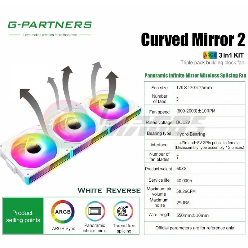 Infinity Mirror Uni Fan 3 in 1 Kit, ARGB Light Effect Forword Reverse Blade, PC Gamer Cabinet Water Cooling Silent Mute Radiator