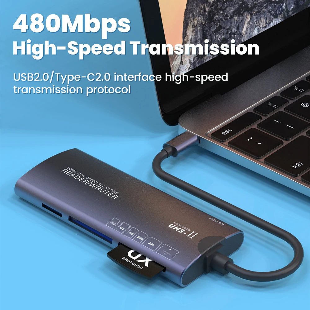 Elough 6 in 1 Card Reader SD TF XD CF M2 Memory Card Readers USB Adapter Type C High Speed Data Transfer Cardreader For Laptop