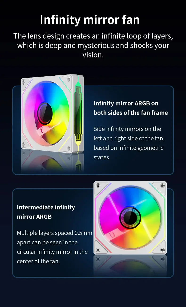 ICE Whale Prism 4 PRO PC Case Fan 120mm  ARGB Cyclic Mirror Light Effect PWM 800-1800RPM CPU Cooler ventilador