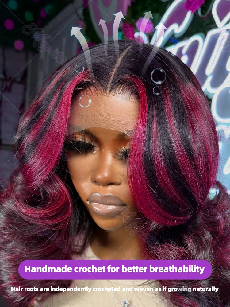 1b/99j Burgundy Highlight Body Wave 13x4 HD Lace Front Human Hair Wig Brazilian 30 32 Inch Colored 13x6 Lace Frontal Wigs 200%
