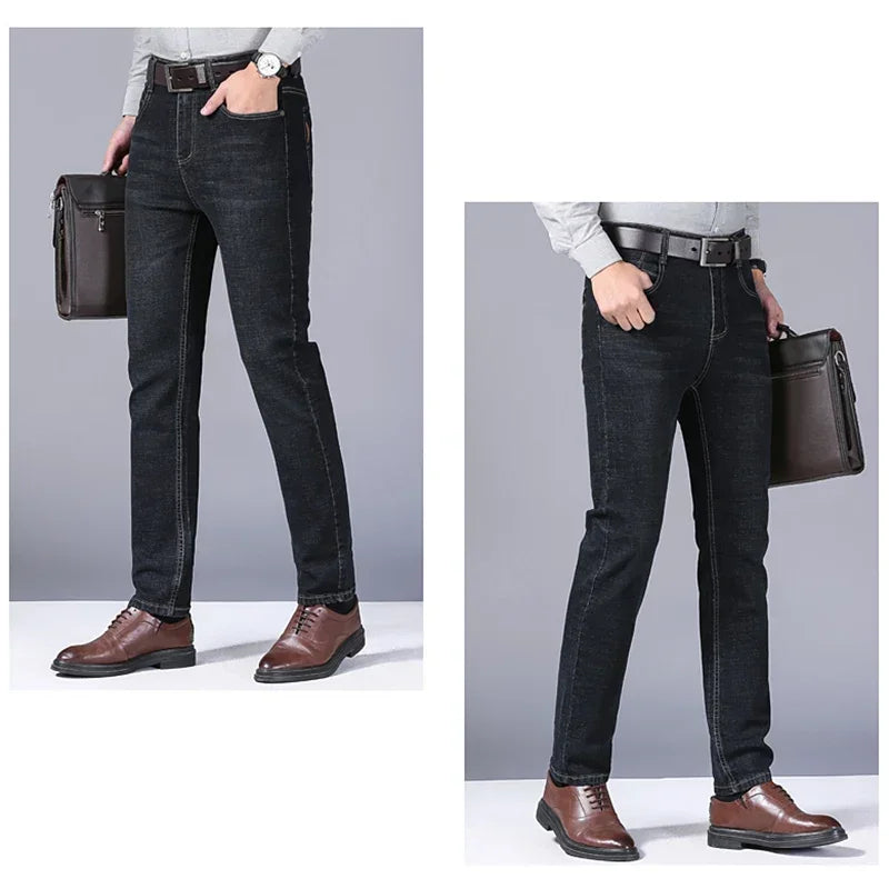 Fashion Men Jeans Stretch Straight Leg Casual Slim Fit Denim Pants Male Brand Luxury Design Business Classic Trousers Large Size
