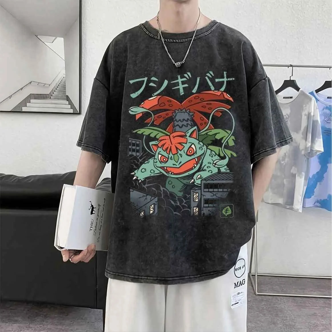 Pokemon Gengar Graphic T-shirts Man Summer Y2k Clothes Women Washed Cotton Casual Short-sleeved Tee Oversized Streetwear Tops