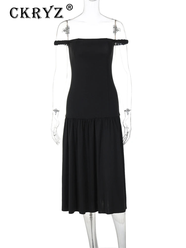 Ladies Summer Off Shoulder Elegant Evening Party Dress Women Sleeveless Backless Long Dresses Club Streetwear Woman Clothes 2025