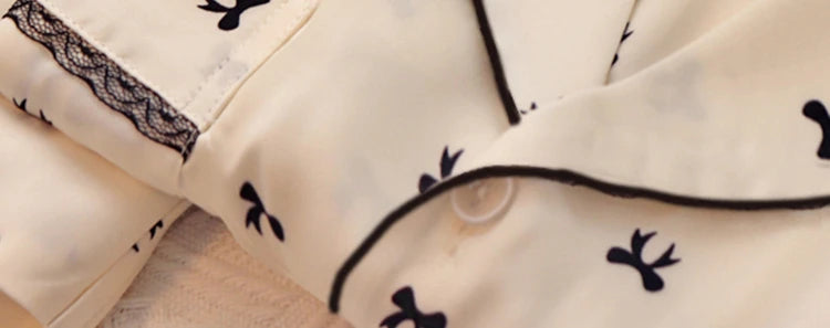 Sweet Cute Lace Flower Side Bow Print Women's Pajamas Simulated Silk Short Summer Cool Lady Lounges 2024 New Classy Y2k Homewear