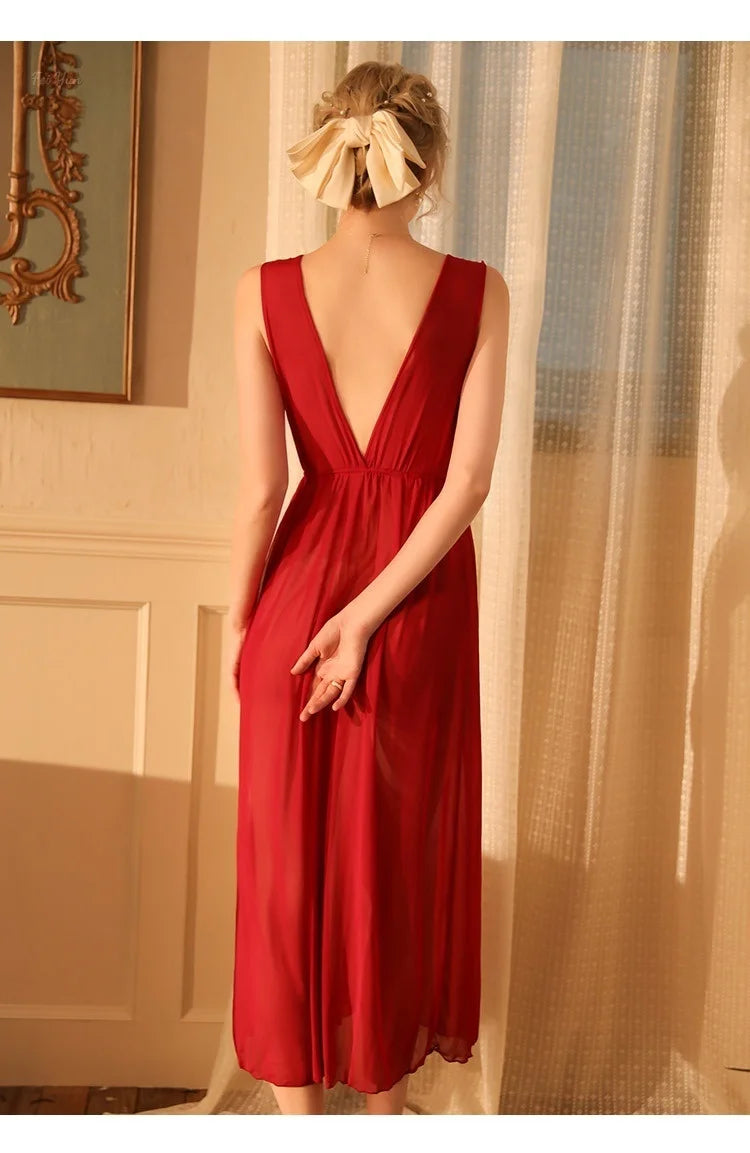 2025 Sheer Mesh Chemise Nightgown Adjustable Straps Full Length Lingerie Set Comfort Stretch Women Sleepwear Night Dress Woman