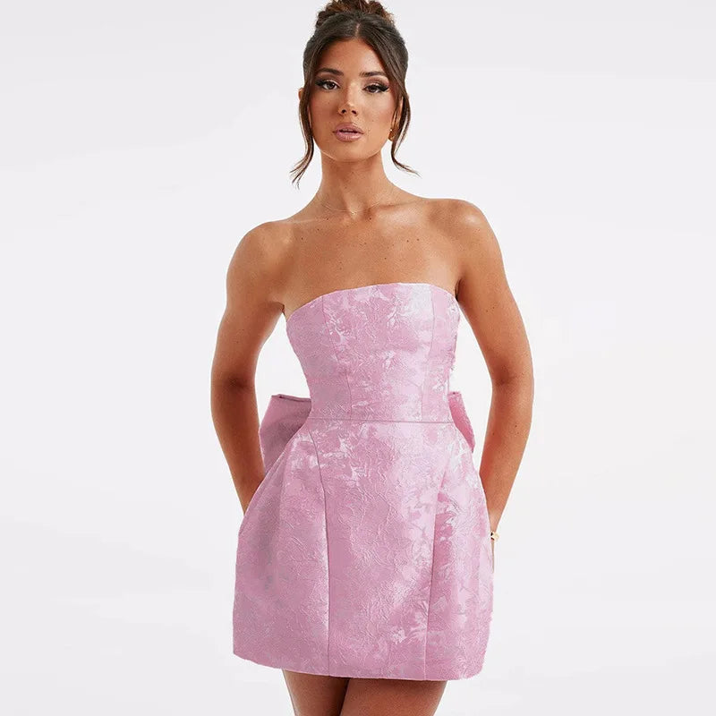 Ladies Summer Evening Birthday Party Dress Women Sleeveless Backless Bow New Fashion Mini Dresses Club Streetwear Woman Clothes