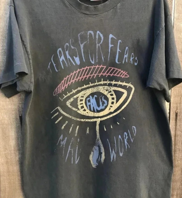 American Tears for Fear Band Charcoal Short Sleeve Cotton T-Shirt Summer New Retro Men's and Women's Streetwear