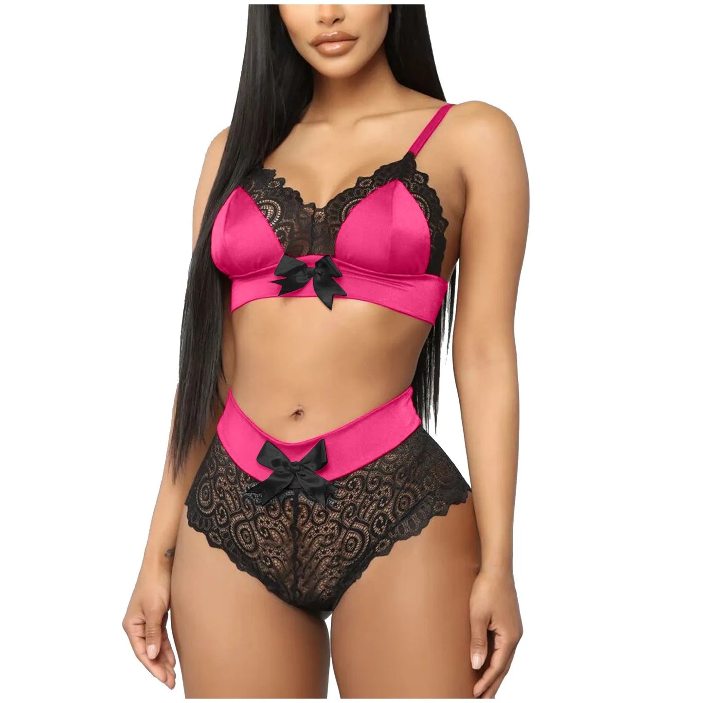 Underwear for Women Female Lace Edge Bow Knot Split Lingerie Ladies Two-Piece Push Up Bra Lingerie Female Hollow Mesh Panty
