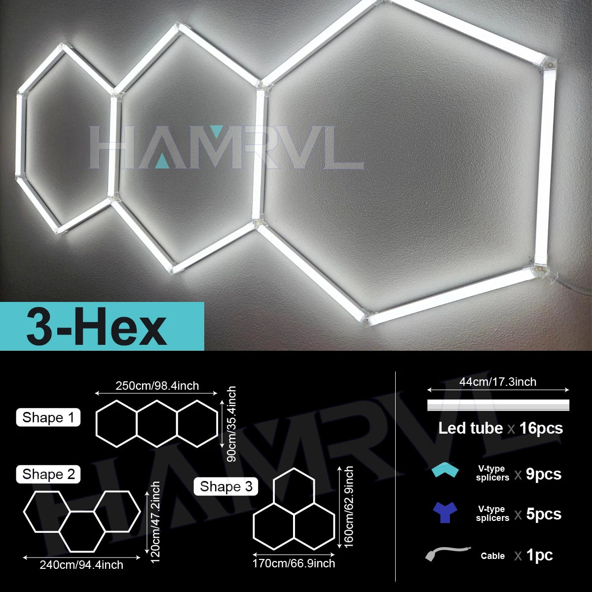 LED Hexagon Connector Cable DIY for Honeycomb Lamp AC110V-240V Barbershop Esports Workshop Garage 4S Car surface Lighting