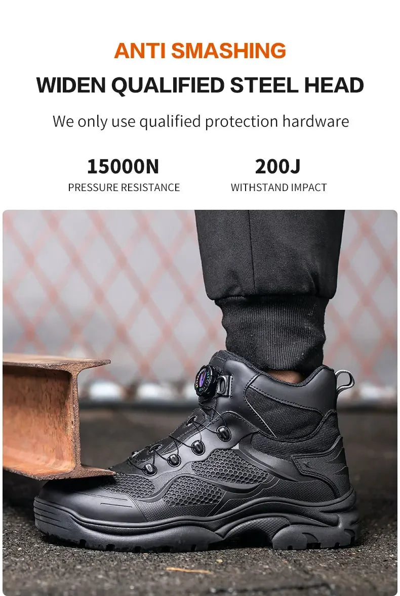 Rotary Buckle Work Boots Safety Steel Toe Shoes Men Breathable Safety Shoes Brand Indestructible Shoes Puncture-Proof work Shoes