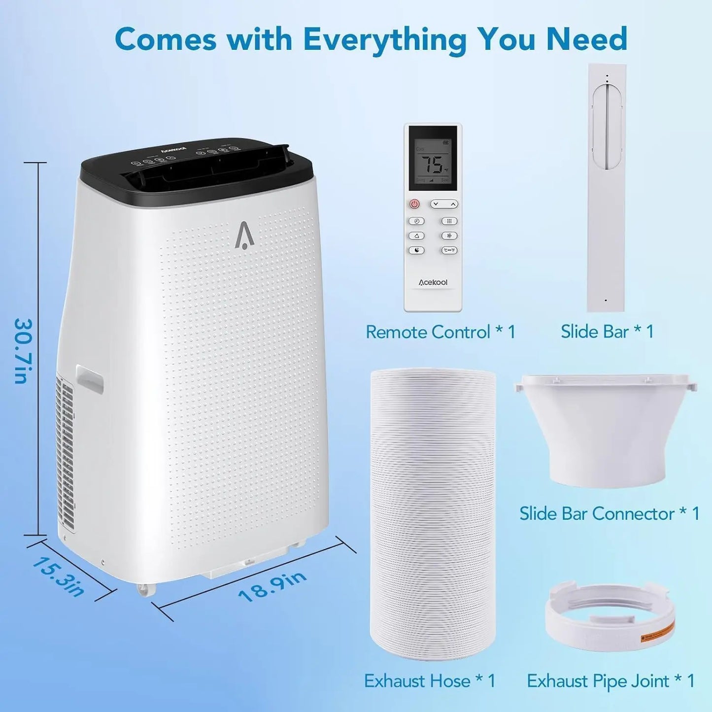 Portable Air Conditioner 14000 BTU Cool Up to 750 Sq.Ft 3-in-1 AC Unit Dehumidifier Fan Remote Control 24Hrs Timer for Home