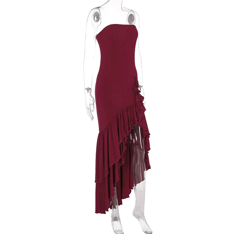 Ladies Summer Ruffle New Fashion Elegant Evening Party Dress Women Sleeveless Backless Tube Bodycon Maxi Dresses Female Clubwear