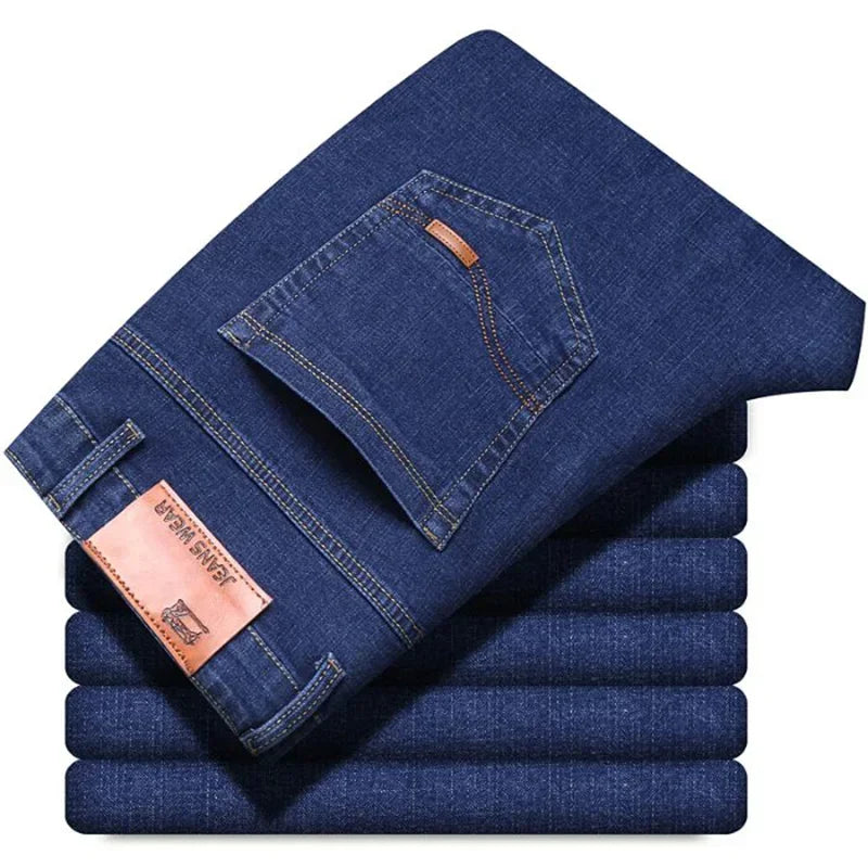 Fashion Men Jeans Stretch Straight Leg Casual Slim Fit Denim Pants Male Brand Luxury Design Business Classic Trousers Large Size