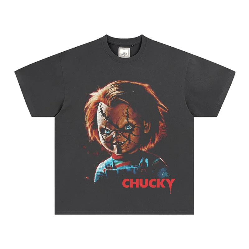 Chucky Ghost Ghost Back Horror Chucky American Digital Direct Injection Print T-shirt Vintage Vintage Loose