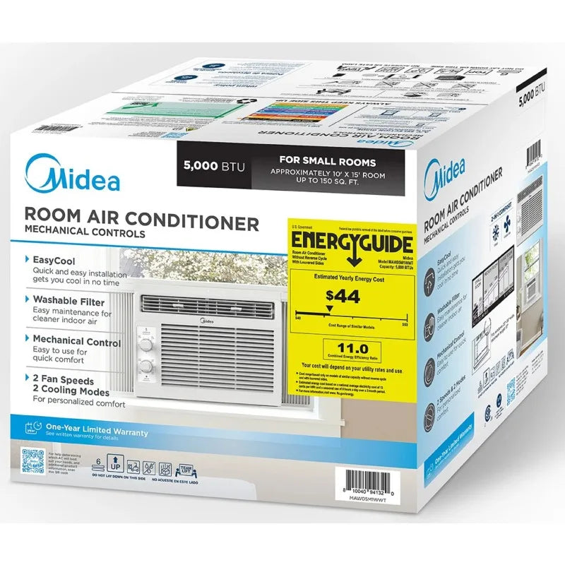 Midea 5,000 BTU 150 Sq ft Mechanical Window Air Conditioner, White, MAW05M1WWT, New