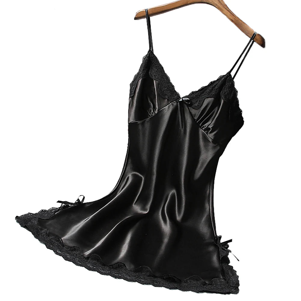 Women Sexy Satin Soft Nightdress Lace Lingerie Women Secret Clothes Sleepwear New Dress Ladies Wrap Dress Robe Sexy Underwear