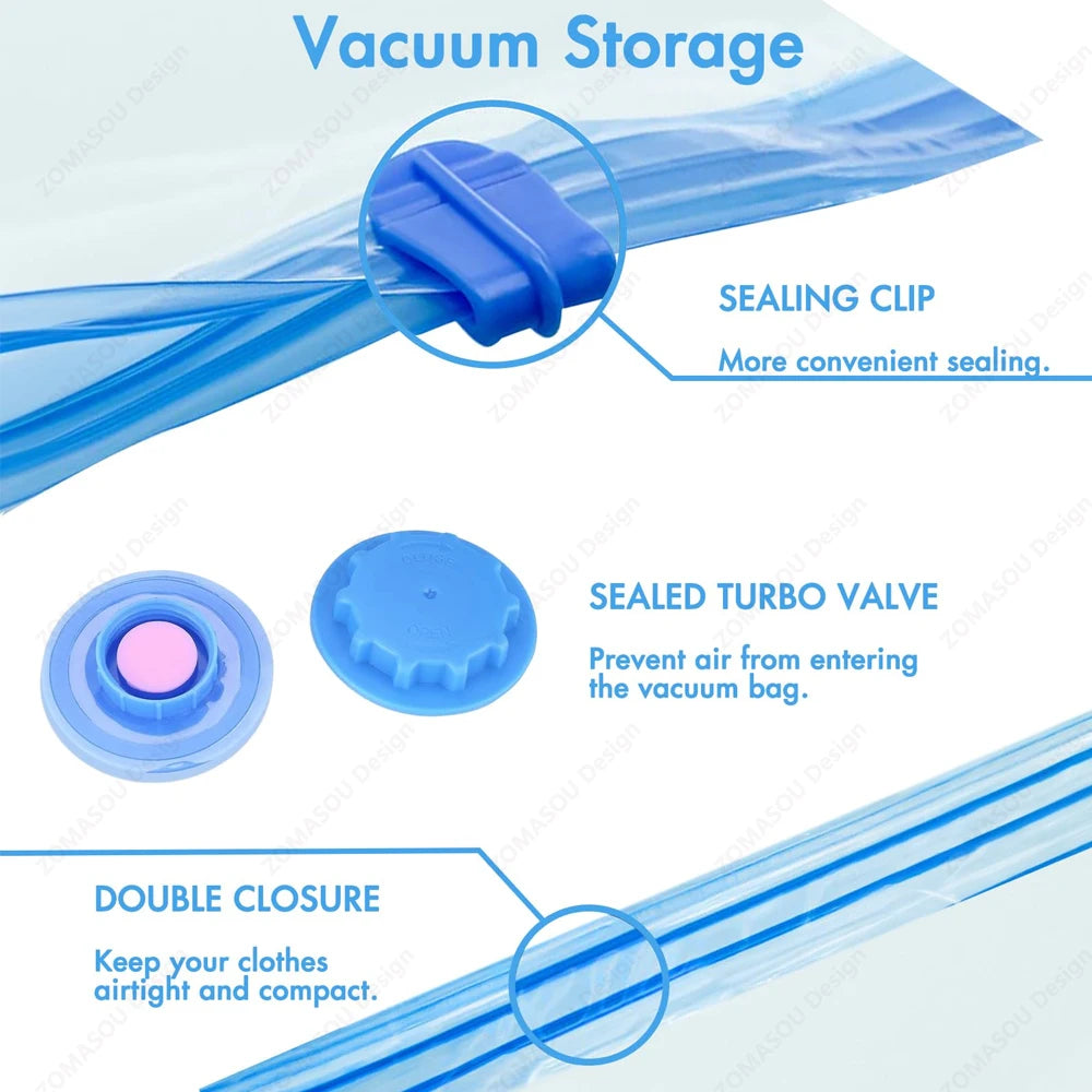 1-24Pcs Reusable Vacuum Storage Sealing Bags with Hand Pump Clear Folding Compressed Space Saving Vacuum Bag for Clothes Travel